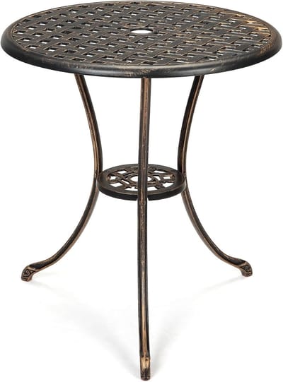 Ronde Bistro Tuintafel met Parasolgat Ø 60 cm - Gietaluminium Balkontafel / Bijzettafel voor Buiten - Klassiek Design - Vintage Bruin