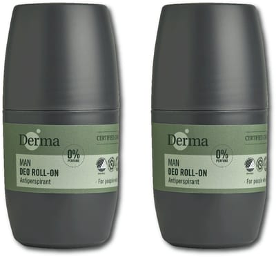 Derma Eco Man - Deodorant Roll-on - Anti-transpirant deodorant - Langwerkende bescherming - Parfumvrije - voor Gevoelige huid - 2 x 50 ML