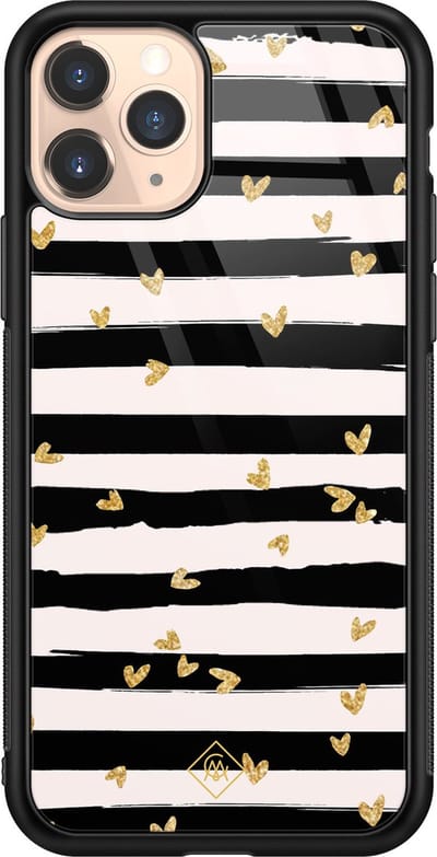 Casimoda® hoesje - Geschikt voor iPhone 11 Pro - Hart Streepjes - Luxe Hard Case Zwart - Backcover telefoonhoesje - Zwart