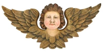 Engel met krullen wandornam. 50x10x21cm