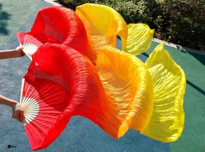 Danswaaiers - Zijden waaiers - Podium optredens - Handgemaakt bamboe - 150cm - Rood oranje geel