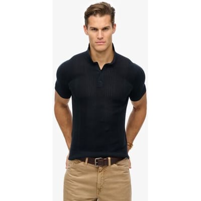 Superdry Gebreid Poloshirt met Korte Mouwen Blauw Grootte: S