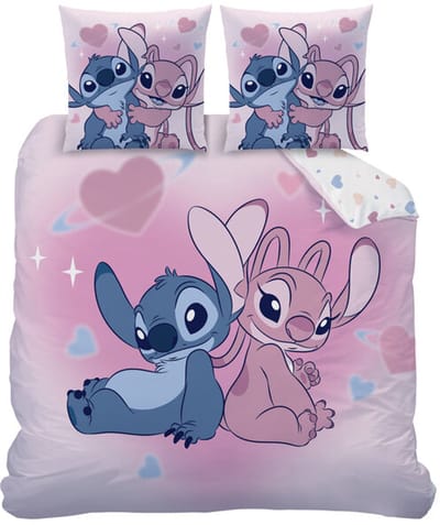 Disney Lilo & Stitch Dekbedovertrek Bisous 240 x 220 cm + 2 x 63 x 63 cm - Katoen