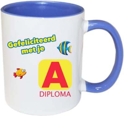 Zwemdiploma A Mok Blauw - Gefeliciteerd met je Zwemdiploma mok - Zwemdiploma Cadeau