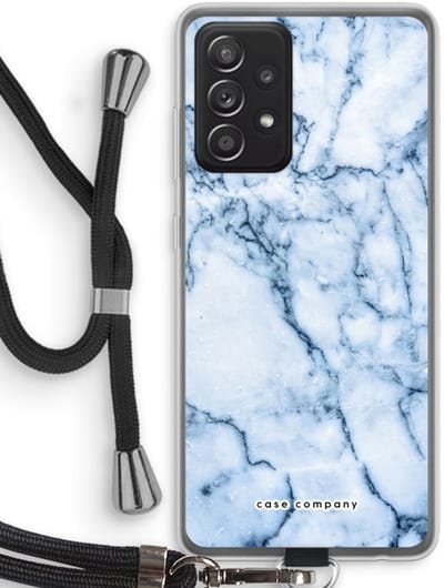Case Company® - Hoesje met koord geschikt voor Samsung Galaxy A52s 5G hoesje met Koord - Blauw marmer - Telefoonhoesje met Zwart Koord - Bescherming aan alle Kanten en Over de Schermrand
