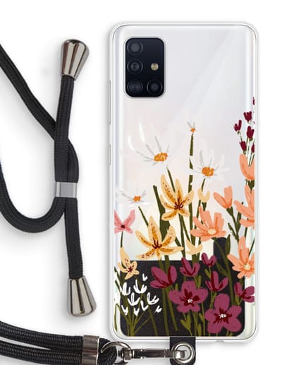 Case Company® - Hoesje met koord geschikt voor Samsung Galaxy A51 4G hoesje met Koord - Painted wildflowers - Telefoonhoesje met Zwart Koord - Bescherming aan alle Kanten en Over de Schermrand