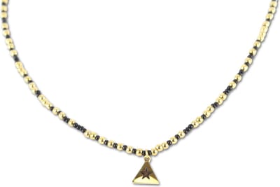 CO88 Collection 8CN-26295 Stalen Ketting met Kralen - Dames - Goudkleurig - 3 mm - Zwart - 2,5 mm - Driehoek met Ster - 10 mm - Lengte 38 + 7 cm