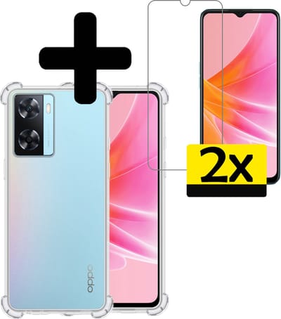 Hoesje - Met Screenprotector - 2 Stuks - Geschikt voor OPPO A57 - Sterk & Shockproof - Siliconen Case - Back Cover - Telefoon Hoes - Shock Proof - Telefoonhoesjes - Transparant