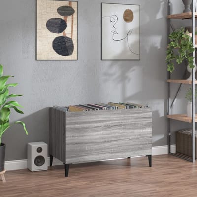 vidaXL - Platenkast - 74,5x38x48 - cm - bewerkt - hout - grijs - sonoma - eikenkleurig