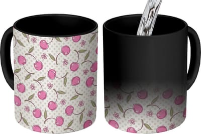 Magische Mok - Foto op Warmte Mokken - Koffiemok - Kersen - Bloemen - Stippen - Patronen - Magic Mok - Beker - 350 ML - Theemok