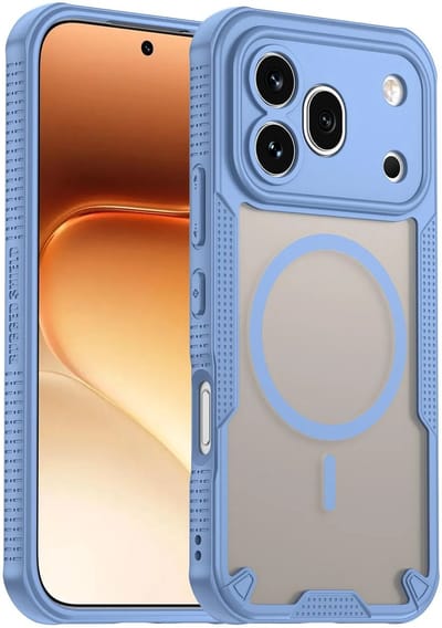 Hoesje geschikt voor HONOR 600 Pro - Phonesta Shockproof Armor Semi-Transparante Back Cover - Geschikt voor MagSafe - Blauw