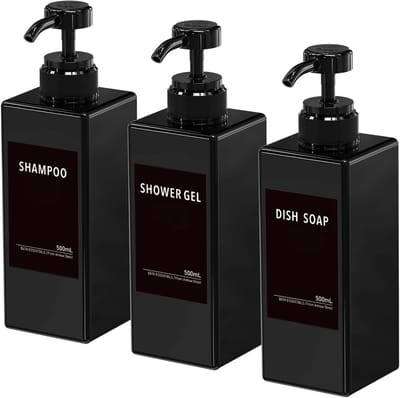 Famanu – Zeepdispenser set met 3 vakken van 500 ml, wandmontage zonder boren, inclusief etiketten