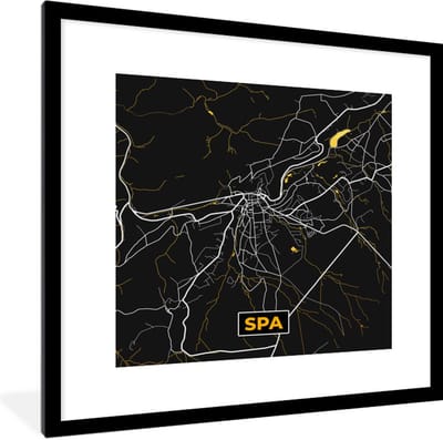 Fotolijst incl. Poster - Kaart - Spa - Plattegrond - Goud - Stadskaart - 40x40 cm - Posterlijst