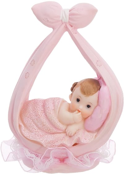 PARTYDECO - Beeldje klein meisje in roze sjaal 11 cm voor doop