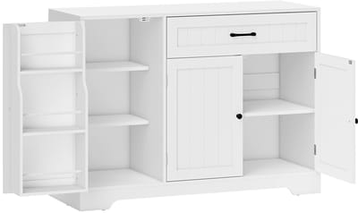Pugsdrly Moderne keukensideboard met lade, verstelbare planken, kleine keukenkast met deurvakken, wit