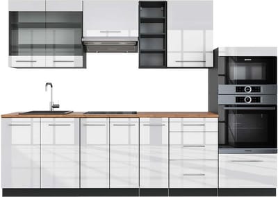 Vicco Fame-Line Complete keukeneenheid – 280 cm, WB Eik Wit hoogglans/antraciet