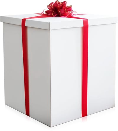 JAPJA Gigantische witte geschenkdoos 71 x 61 x 65 cm - kartonnen staander met strik en lint | voor verjaardagen, themafeestdecoraties/rekwisieten, festivals, evenementen