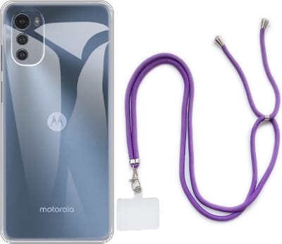Casemania Hoesje Geschikt voor Motorola Moto E32 & E32S - Transparant & Koord - Paars - Siliconen Back Cover