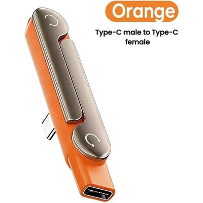 Type C Telefoon Oplaadhouder Adapter 240W Snelladen OTG USB-C Mannelijk naar USB-C Vrouwelijk Converter met Opvouwbare Houder oranje