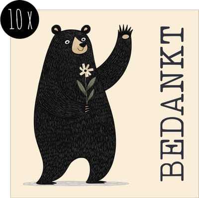 10x Bedankkaartjes / Bedankt kaarten | BEDANKT | 13,5 x 13,5 cm | beer met bloem | zonder enveloppen