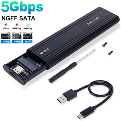 M2 SSD Behuizing M.2 NVMe SATA SSD Behuizing M.2 naar USB Type C SSD Adapter 10Gbps USB 3.1 Externe Behuizing Ondersteunt M en B en B&M Keys Only SATA 5Gbps black