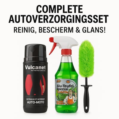 Vulcanet Auto & Moto Reinigingsdoekjes + Tuga Chemie Alu-Teufel Spezial Velgenreiniger met Borstel – Complete Autoverzorgingsset