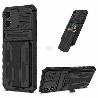 Premium Kwaliteit Anti Shock Hybrid Armour Back Cover - Pasjes Houder met stand functie Hoes - Geschikt Voor Apple iPhone 13 Pro Max - Stevige Back Cover - Zwart