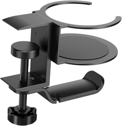 Hoofdtelefoonhouder - Koptelefoonstandaard - Bureau Organisatie - Verstelbare Klem - 15x12CM - Zwart