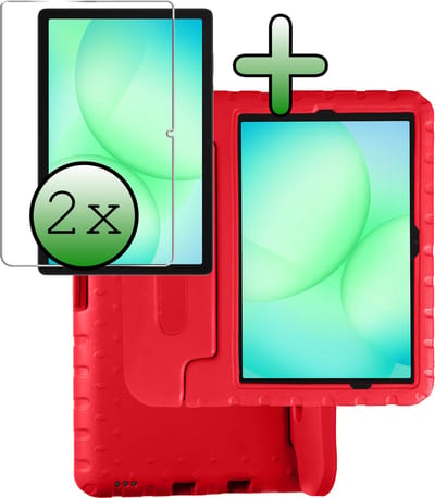 Hoesje Geschikt voor Samsung Galaxy Tab A11 Plus / A9 Plus - Met 2x Screenprotector - Kinderhoes Shockproof Bumper - Kidsproof Case - Tablet Hoes - Kinder Hoes Cover - Rood