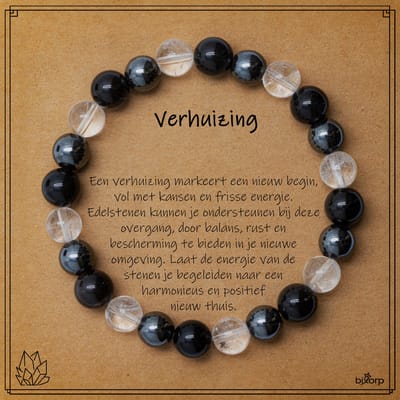 Bixorp Hematiet + Bergkristal + Obsidiaan Armband op Cadeau Kaartje - Verhuizing - 8mm / 18cm Edelsteen Kralenarmband - Inclusief Cadeau Envelop