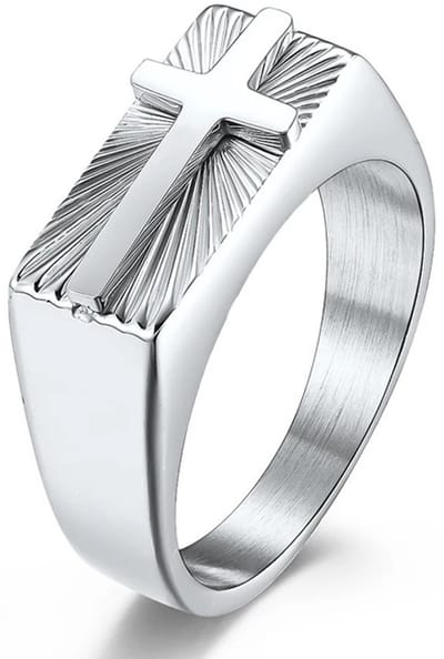 Zegelring Heren met Kruis - Zilver Kleurig - Kruis Ring Heren - Staal - Herenring - Papa Cadeau Voor Mannen - Vaderdag