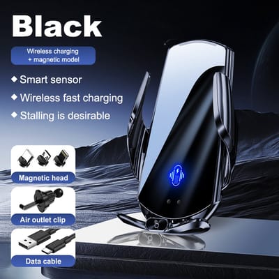 Telefoonhouder Auto met Draadloze Oplader 15W – Qi Autolader voor Ventilatierooster – Automatische Klem – 360° Draaibaar – 4,7 tot 6,8 inch –Zwart