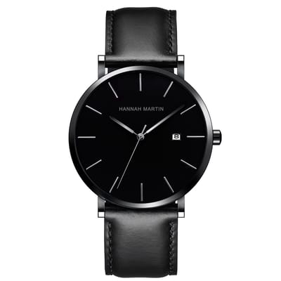 Hannah Martin Heren Horloge Zwart | Zwart Plaat | Zwart Lederen Polsband | Heren Horloges | Horloges |