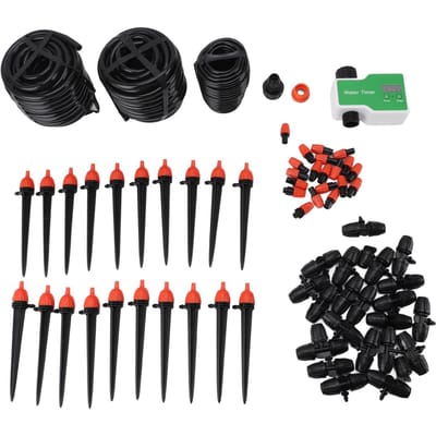 Kit d'irrigation goutte à goutte, système d'arrosage automatique avec minuterie pour serre, jardin et pelouse