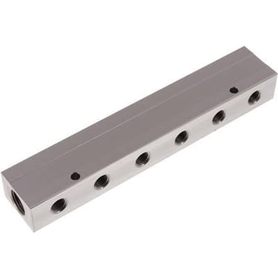 2xG 1/2'' x 12xG 1/4'' Aluminium Verdeelblok Dubbelzijdig 16 Bar - FL2-F-A-012G-014G-12MD