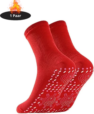 Livano Skisokken - Ski Sokken - Warme Sokken - Lange Huissokken - Thermo - Compressie - Rood - 22-26cm
