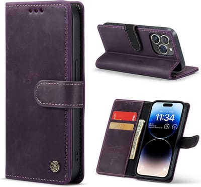 Casemania Echt Leren Hoesje Geschikt voor Apple iPhone 14 Pro Max - Paars - Leer Wallet Hoes - Portemonnee Book Cover met Pasjeshouder