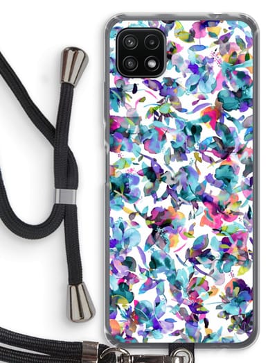 Case Company® - Hoesje met koord geschikt voor Samsung Galaxy A22 5G hoesje met Koord - Hibiscus Flowers - Telefoonhoesje met Zwart Koord - Bescherming aan alle Kanten en Over de Schermrand