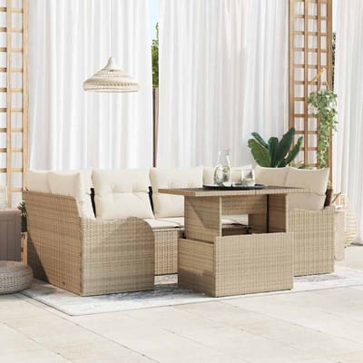 vidaXL - Tuinbank - Set - 7 - st - 6-Aantal - zitplaatsen - Beige - Poly - Riet
