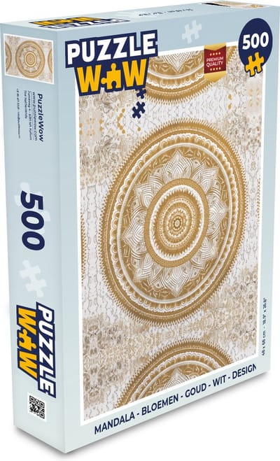 Puzzel Mandala - Bloemen - Goud - Wit - Design - Legpuzzel - Puzzel 500 stukjes