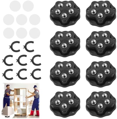 Set van 8 Zwarte Ball Rollers voor Meubels - Universele 360 Graden Beweging Wielen voor het Vervoeren van Meubels en Goederen