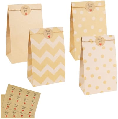 Allecto - Papieren zakken - Kraft geschenkzakjes - Herbruikbaar - Bruin - Met stickers - Voor kinderfeest en vieringen - 20 stuks