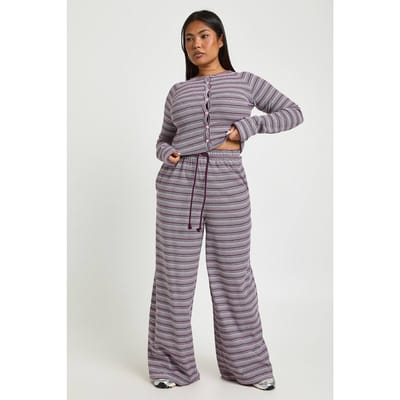 boohoo Dames Plus Gestreepte Wijdpijp Broek | Roze | Maat: 44