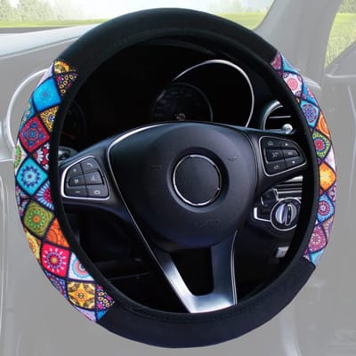 Stuurhoes Etnisch - Stuurwiel Protector - Auto Interieur - Ademend Materiaal - 38 cm Diameter - Rood