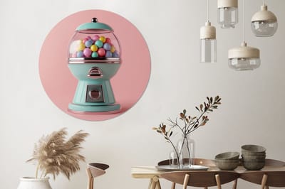 WallCircle - Wandcirkel - Muurcirkel - Kauwgom - Retro - Snoep - Roze - Aluminium - Dibond - 120x120 cm - Binnen en Buiten XXL