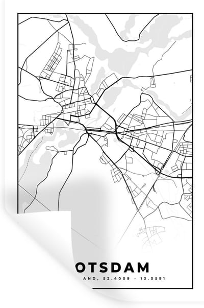 Muurstickers - Sticker Folie - Kaart - Potsdam - Plattegrond - Stadskaart - 20x30 cm - Plakfolie - Muurstickers Kinderkamer - Zelfklevend Behang - Zelfklevend behangpapier - Stickerfolie
