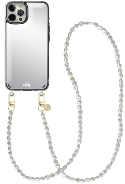 xoxo Wildhearts hoesje met spiegel geschikt voor iPhone 12 Pro Max case - Pearlfection Mirror Case - Lang koord - Siliconen telefoonhoesje met spiegel - Schokbestendig - Parelketting