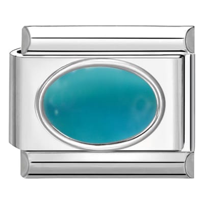 Quiges - Schakel - Bedel - 9mm - charms - Cateye blauw - Geschikt voor - armband - Schakelarmband - italy bedels armband
