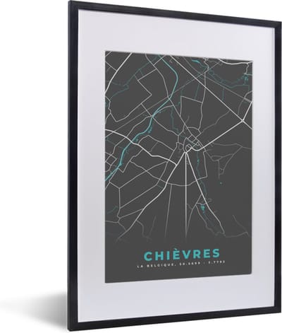 Fotolijst incl. Poster - Stadskaart – Grijs - Kaart – Chièvres – België – Plattegrond - 30x40 cm - Posterlijst