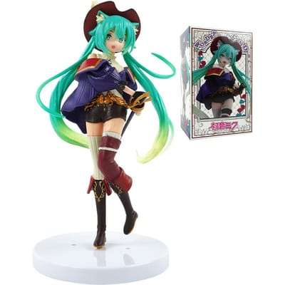 Hatsune Miku Anime Figuur - Schattig Desktop Actiefiguur 'Tale of Wonderland' Miku als Gelaarsde Kat Kawaii Meisjesmodel Speelgoed Adorab